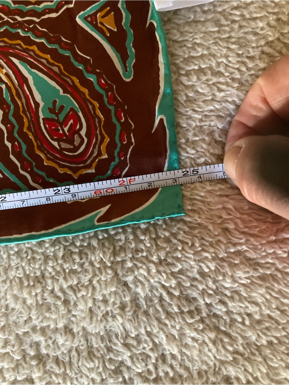 Double D Ranch Teal and Brown Paisley Silk Scarf - Picture 7 of 8